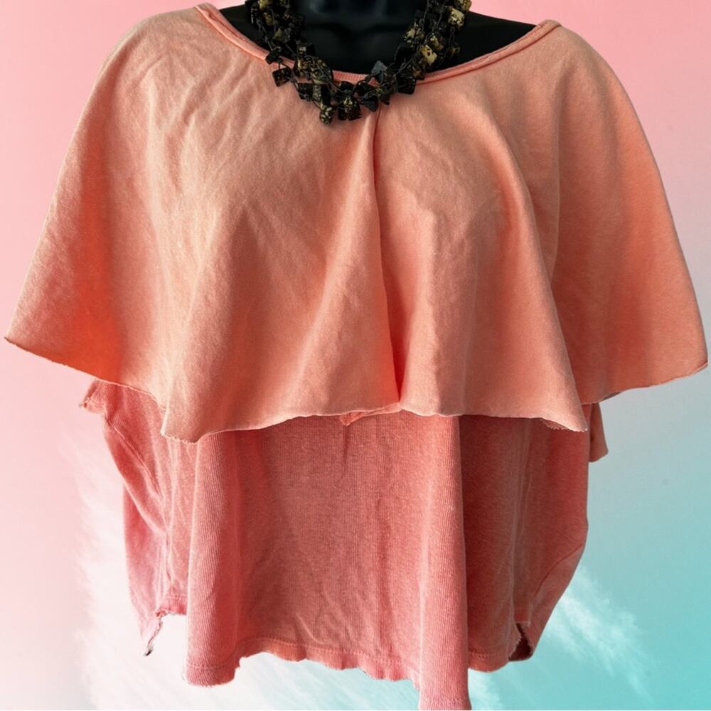 NWT Free People Sunny Peach Girl Talk Linen Ruffle Flutter Sleeve Crop Top - Picture 4 of 7